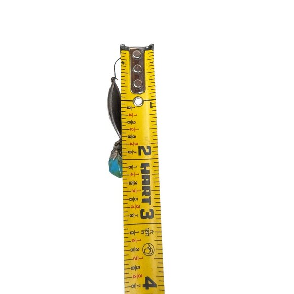 Vintage Sterling Silver Drop Earrings Turquoise Leaf 2.5" Long Boho Statement - Picture 6 of 7